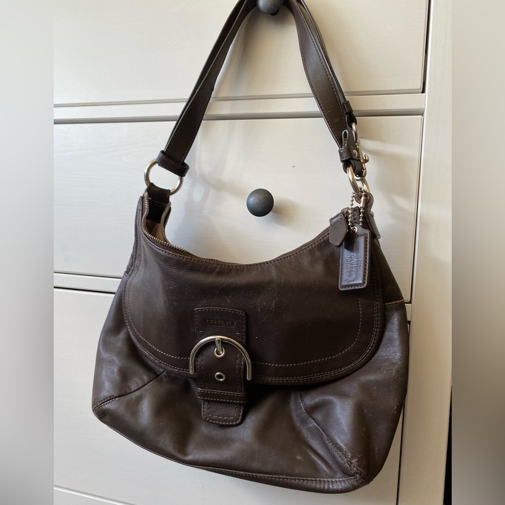 Vintage Coach Soho Brown Leather Silver Hardware Bag Crossbody Convertible